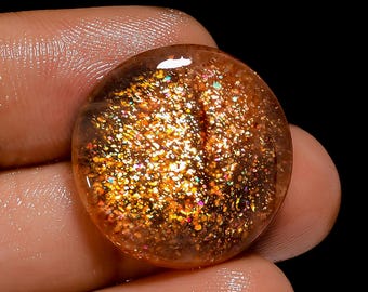 Natural Sunstone Cabochon: Round Gemstone, Jewelry Making (20X20X3 mm)