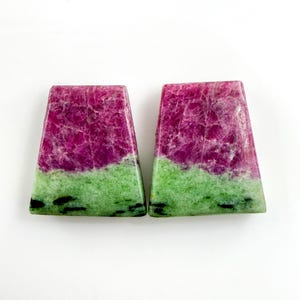Natural Ruby Zoisite Cabochon Pair: Ractangle Gemstone Earring Stones ( 18X16X4 mm, 33.5 Cts ) G-4219