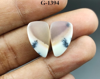 Natural Dendrite Opal Cabochon Pair, Loose Gemstone Earring Jewelry (17X10X4 mm)