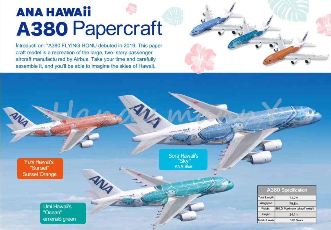 Airbus A380 'flying Honu' Paper Model – ANA Hawaii Livery Set PDF