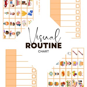 Könnte beinhalten: Ein druckbarer visueller Routine-Chart für Kinder. Der Chart hat einen leeren Platz, um den Namen eines Kindes einzutragen, und einen Abschnitt, um tägliche Aktivitäten aufzulisten. Der Chart enthält Bilder von gängigen Aktivitäten wie Anziehen, Frühstück essen, Zähneputzen, Spielen und mit dem Schulbus fahren.