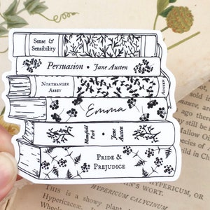 Jane Austen Book Stack Sticker | Die Cut Matte Vinyl Decal for Laptop, Water Bottle, Phone, Tumbler | Bookish Gift for Janeite or Librarian