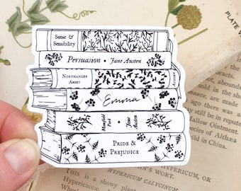 Jane Austen Book Stack Sticker | Die Cut Matte Vinyl Decal for Laptop, Water Bottle, Phone, Tumbler | Bookish Gift for Janeite or Librarian
