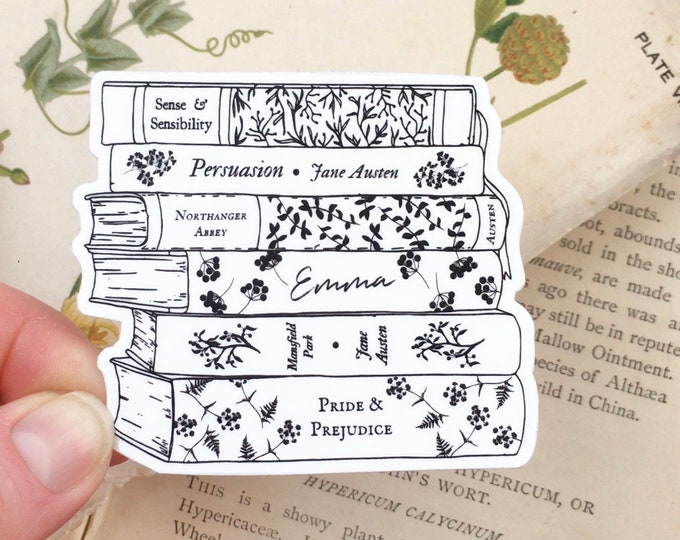 Jane Austen Book Stack Sticker | Die Cut Matte Vinyl Decal for Laptop ...