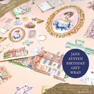 Jane Austen Christmas Wrapping Paper Large 50x70cm Sheet Printed on Luxury Silk 115gsm Paper with Matching Gift Tag Bookish Gift Wrap image 4