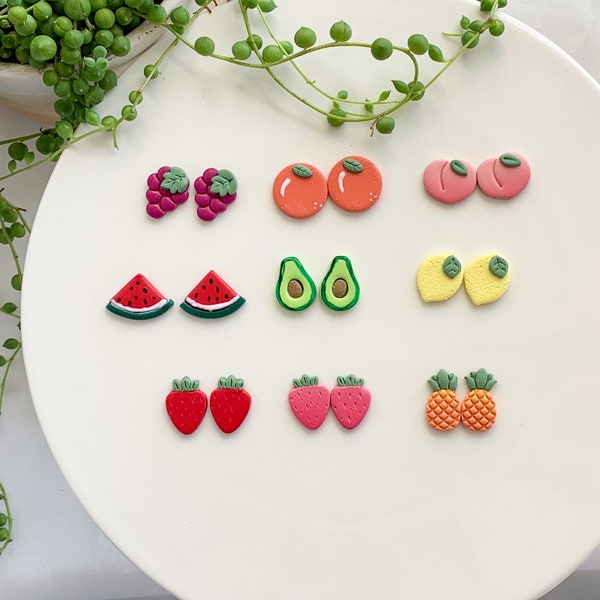 Spring Fruit Stud Polymer Clay Earrings-Build your own stud pack. Watermelon,Strawberry, Lemon,Orange ,pineapple. Hypoallergenic.