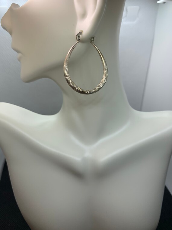 Sterling Silver Textured Large Hoop Earrings
