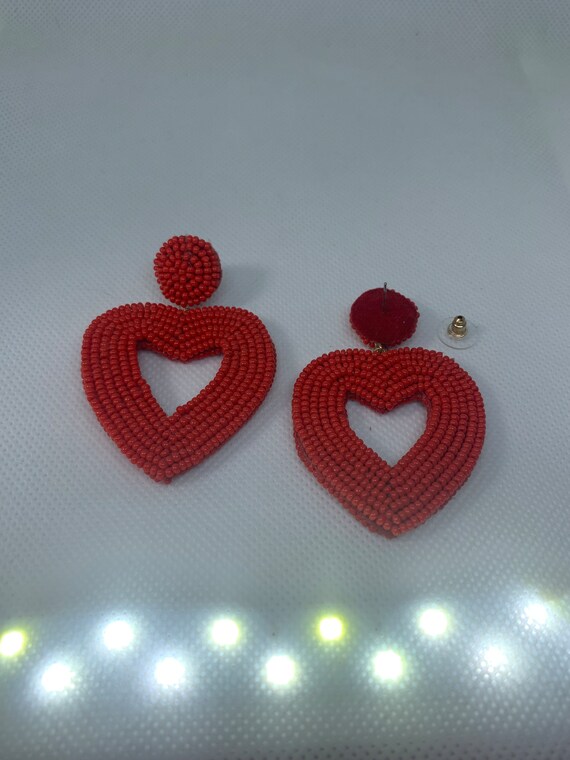 C c california hand beaded heart earrings gem
