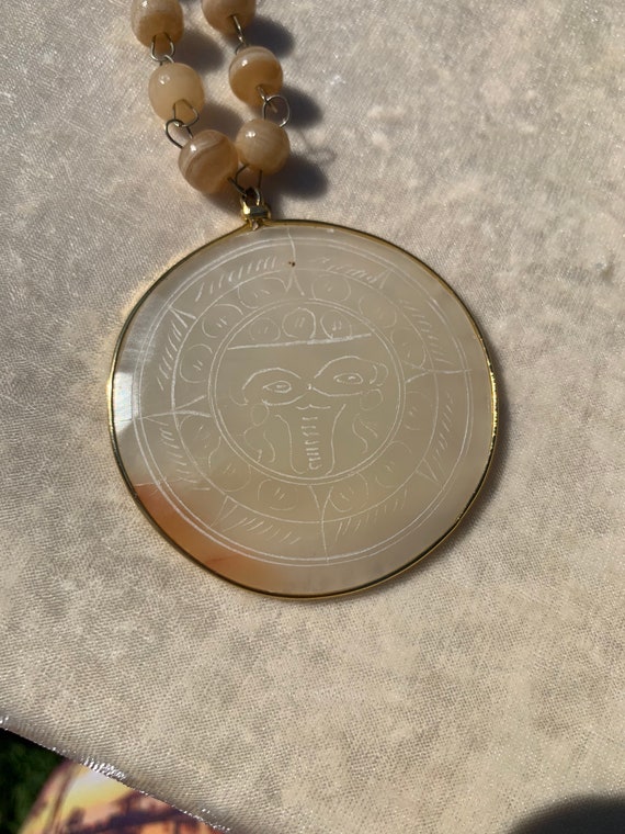 Onyx Sun God Necklace ~ Aztec Mayan ~ Vintage Han… - image 2