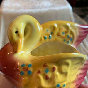 1940’s Vintage Baby Swan Nursery American Bisque Planter/ Diaper Cream Holder