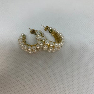Pearl Hoop Pierced Earrings Vintage