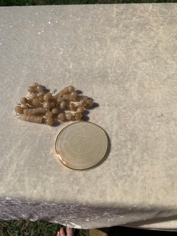 Onyx Sun God Necklace Aztec Mayan Vintage Hand Ca… Gem