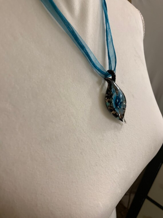 Hand Blown Murano Glass Pendant Blue Flower Necklace … Gem