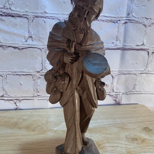 Vintage Hand Carved Imbaya Indian Ecuadorian Beggar Man Wooden Sculpture