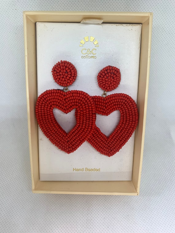 C c california hand beaded heart earrings gem