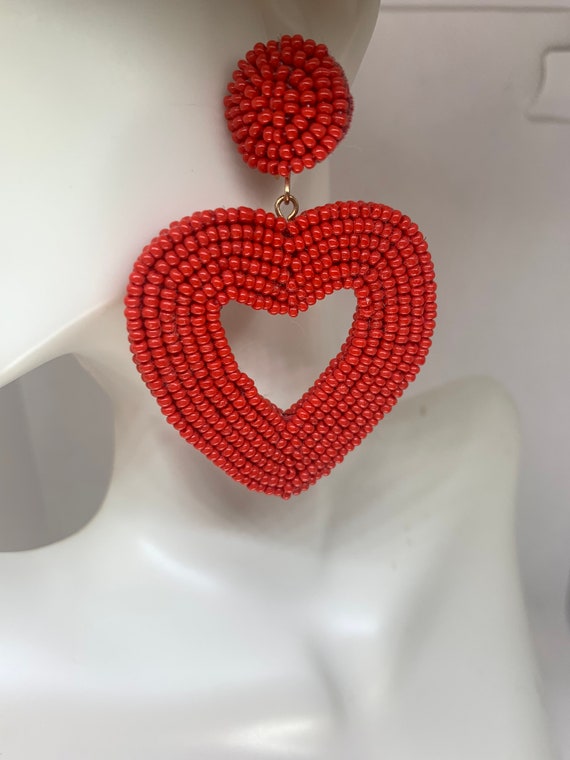 C c california hand beaded heart earrings gem