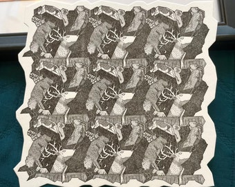 Vintage Letterpress Postcard | Handmade in Hong Kong | M.C. Escher Inspired Art Print | Collectible Stationery