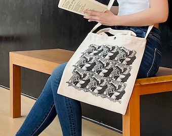 Escher Style Tessellation Canvas Tote Bag: Hong Kong Design