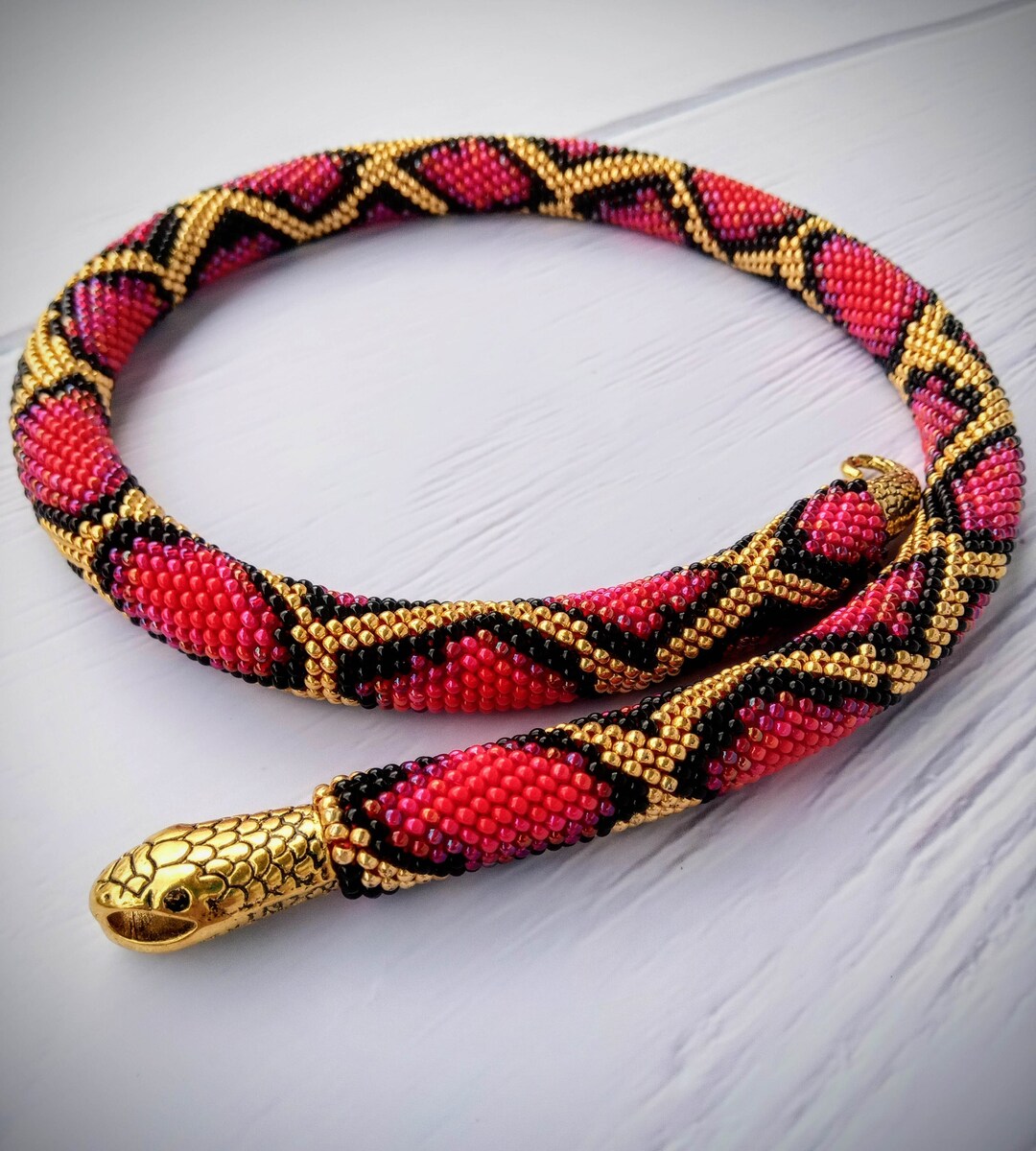 Snake Python Jewelry Red Python Beaded Necklace, Beaded Snake Choker, Beaded Serpent ...