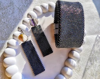 Conjunto de pulsera y pendientes de hematita: cuentas de hematita japonesas con cierre magnético.