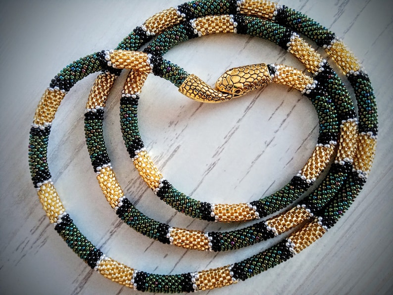 Long Snake Jewelry, Green Serpent Necklace, Snake Chain Necklace ...