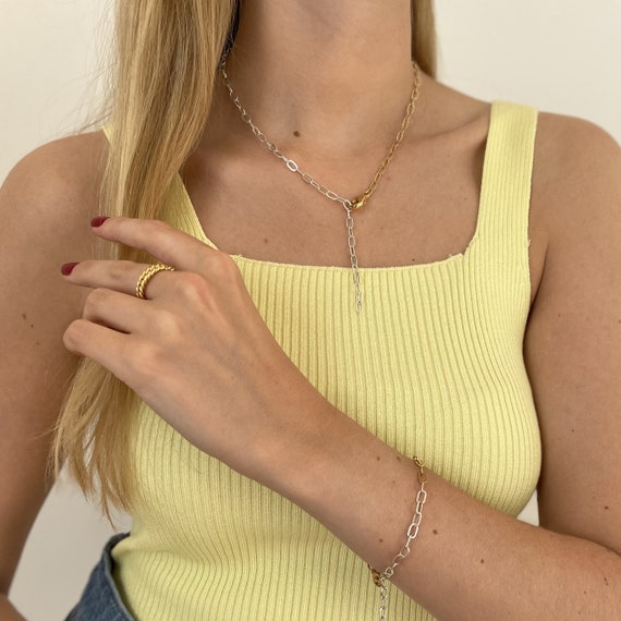 Half gold half silver chain sale
