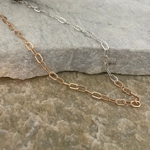 Grace necklace rose gold | two-tone link chain | half silver half rose gold