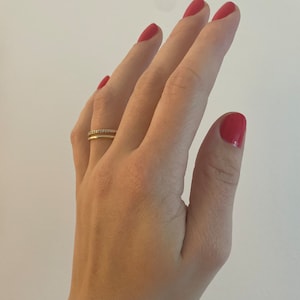 Double Ring - gold-plated ring with zirconia stones - double-row ring