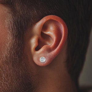 Aretes de diamantes para hombre, aretes de diamantes genuinos, aretes de oro blanco para hombre, aretes de diamantes engastados en bisel, aretes de oro blanco de 14 k para él