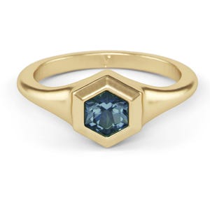 Hexagon London Blue Topaz Ring: Gold Vermeil, 5mm Bezel Set