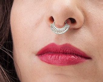 Silver Septum Ring, Silver Nose Hoop, Indian Nose Hoop, Nose Ring Silver, Nose Sterling Silver, 20g Silver Nose Piercing Jewelry, SKU 35