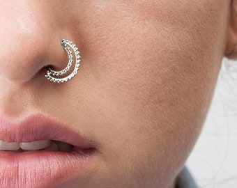 Nose Ring, Silver Nose Hoop, Indian Nose Hoop, Nose Ring Hoop, Nose Sterling Silver, 20g Silver Nose Piercing Jewelry, SKU 39, 20g 8mm