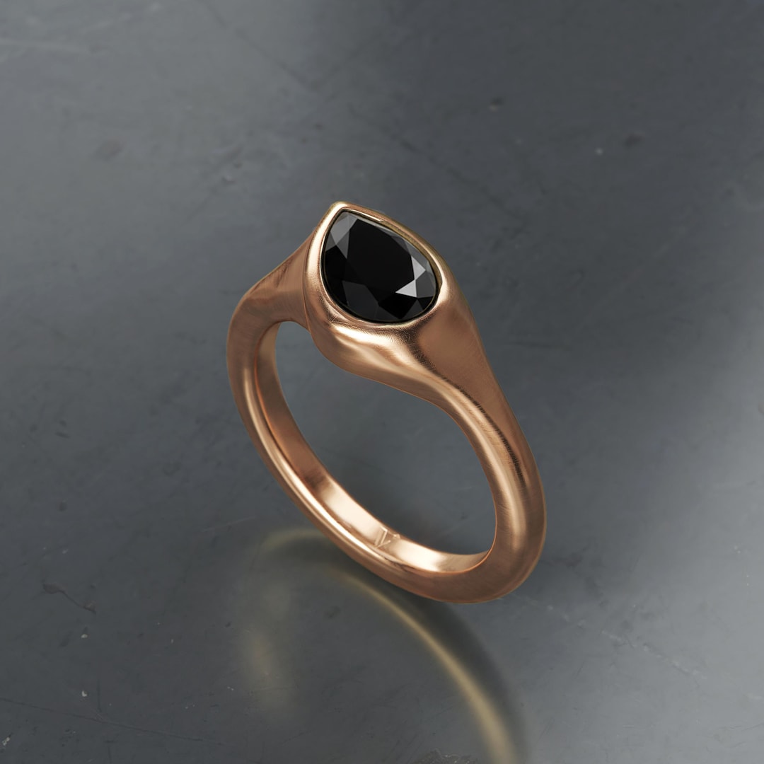 Rose Gold Onyx Ring: Pear Shaped Faceted Stone (anniversary Band