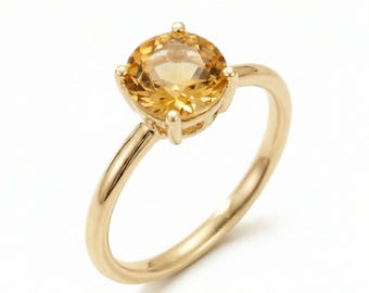 Citrine Ring: November Birthstone Jewelry (18k Gold, Round Cut)