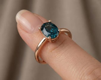 London Blue Topaz Ring: Oval Gem in Rose Gold Vermeil