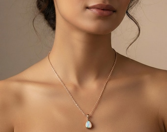Pear Cut Opal Necklace - Rose Gold Vermeil, Delicate Promise Pendant