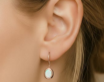 Oval Opal Dangle Earrings • 18K Rose Gold Vermeil Jewelry
