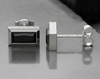 Baguette Onyx Stud Earrings: Sterling Silver, Modern Geometric