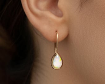 18K Gold Vermeil Pear Opal Earrings • October Birthstone Dangle