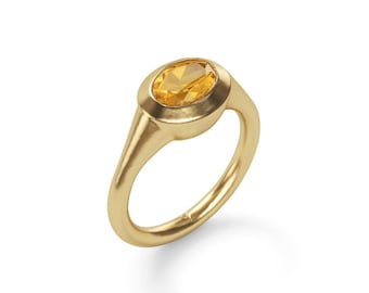 Citrine Birthstone Ring: Oval Bezel Signet (18k Gold Vermeil)