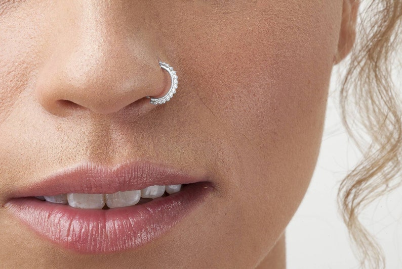 Indian Nose Ring, Silver Nose Hoop, Nose Hoop, Nose Ring Hoop , Nose Sterling Silver, 20g Silver Nose Piercing Jewelry, SKU 45 image 1