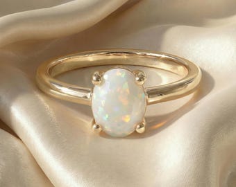Oval Opal Ring: 18K Gold Vermeil, October Birthstone