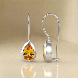 Pendientes colgantes de citrino en forma de pera: gotas de plata de ley de 18 quilates, joyería con la piedra natal de noviembre