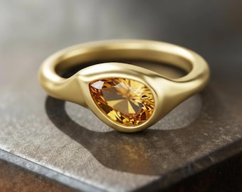 November Birthstone Citrine Ring, Gold Bezel (Sizes 3-15)