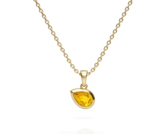 Pear Citrine Pendant Necklace - Yellow Gemstone, Gold Vermeil