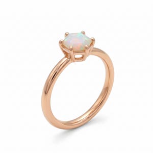 Hexagon Opal Ring - Rose Gold Vermeil, Modern Prong Design