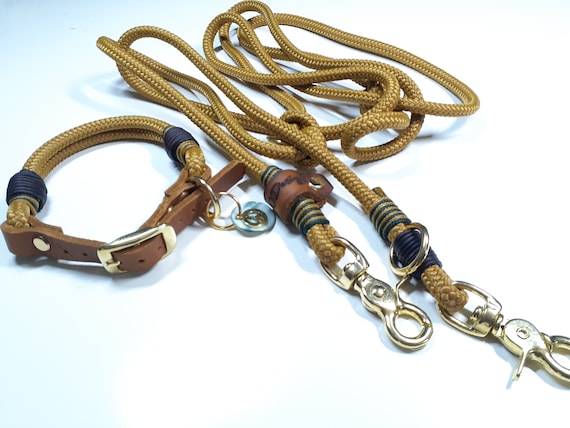 Tau Set | Hundehalsband verstellbar | Hundeleine 2,5m in senfgelb | Umhängeleine 3fach verstellbar | personalisierbares mit Namen