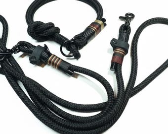 Slip collar and leash set, black rope leash, 2.5 m adjustable PPM rope, dog accessories, handmade, black hardware, custom-made, gift