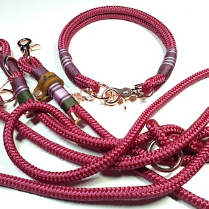 Hundehalsband aus Tau mit Karabinerverschluss | Tauleine 2,5m in beere |  Hundeleine 3fach verstellbar | Geschenk für Hundehalter