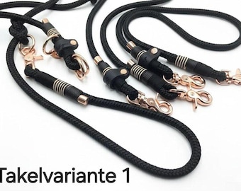Dog leash set for 2 dogs | Twin leash in black | Shoulder leash, 3 m total length | Personalizable with name | Available in two variations
